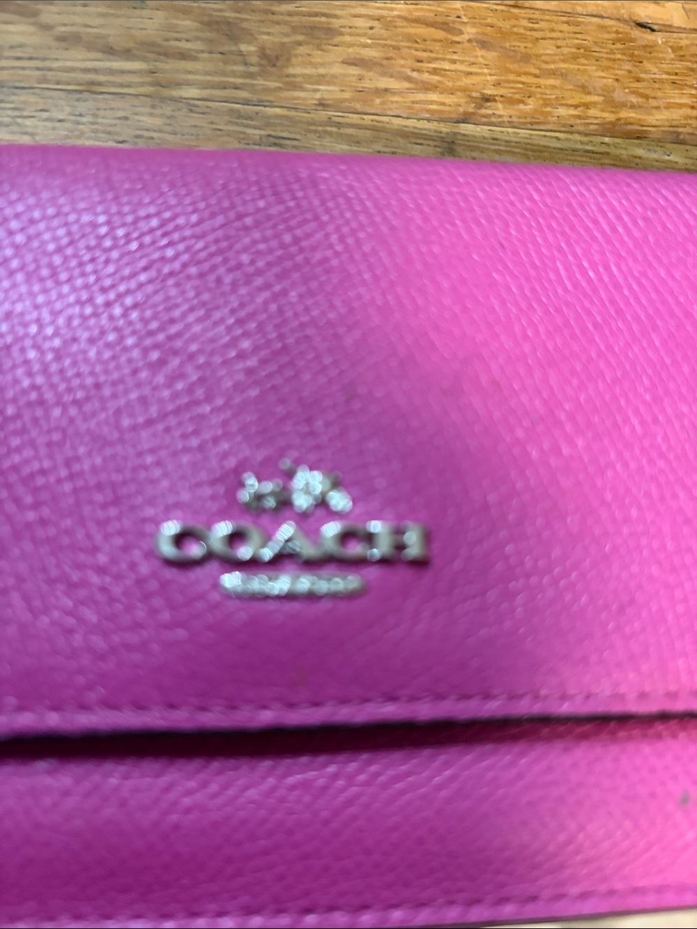 Coach Hot Pink Leather Foldover Long Wallet with Logo GUC - Picture 2 of 7